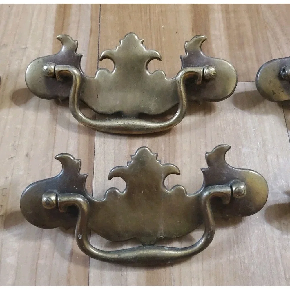 8 Vintage Brass Chippendale Batwing Drawer Pull Handles Furniture Lot